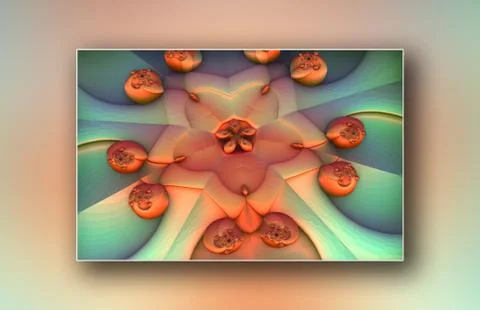 Image gallery with 3D fractal render elements Stock Illustration