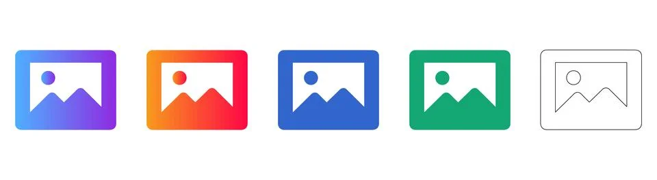 Image gallery file icons in gradient and outline style set Ilustração Stock