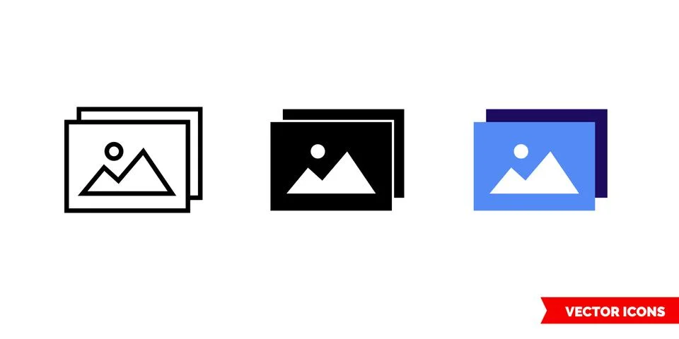 Image gallery icon of 3 types color, black and white, outline. Isolated vecto Stock Illustration