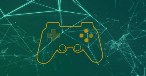 Image of game controller over connected dots forming geometric shape against 스톡 일러스트