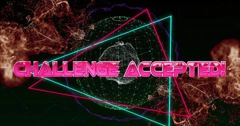 Image of game over only text in metallic pink letters with triangles over mesh Stock Photos