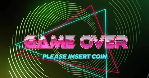 Image of game over text over neon pattern background イラスト素材