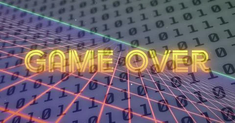 Image of game over text over colourful grid and numbers changing Stock Photos