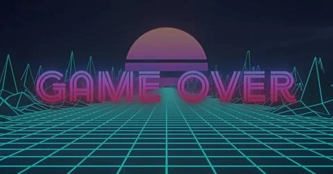Image of game over text over colourful grid graph and statistics Stock Photos