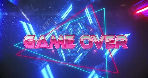 Image of game over text over neon pattern background Stock Photos