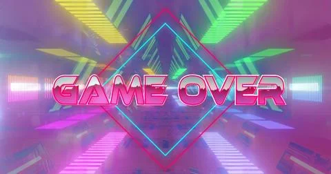 Image of game over text over neon pattern background Stock Photos