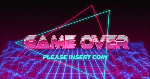 Image of game over text over neon lines and pattern Stock Photos