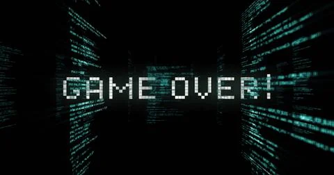 Image of game over text over data processing on black background 스톡 사진