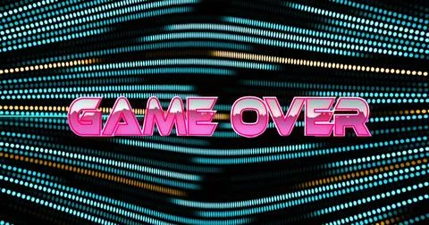 Image of game over text over neon pattern background 스톡 사진