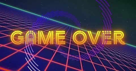Image of game over text with shapes over black backround Illustrazione stock