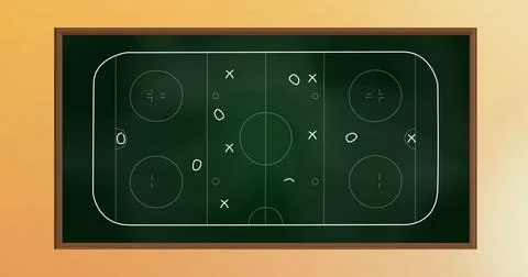Image of game plan with arrows, circles and x signs on sports court Stock Photos