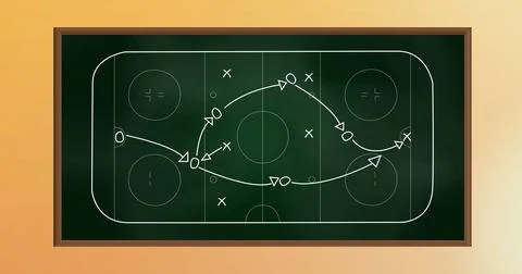 Image of game plan with arrows, circles and x signs on sports court Stock Photos