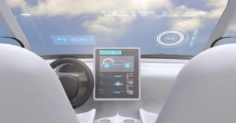 Image game simulation screen showing car cockpit driving in the sky Stock Illustration