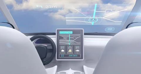 Image game simulation screen showing car cockpit driving in the sky Stock Illustration