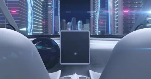Image game simulation screen showing car cockpit driving through city streets Stock Illustration