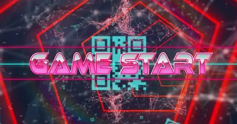 Image of game start text banner over hexagonal tunnel in seamless pattern on 스톡 일러스트