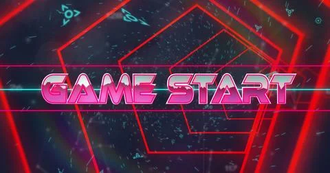 Image of game start text banner over hexagonal tunnel in seamless pattern on 스톡 일러스트