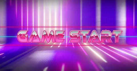 Image of game start text over neon lines on black background Stock Illustration
