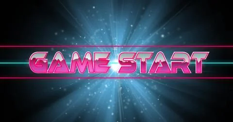 Image of game start text over neon pattern background イラスト素材