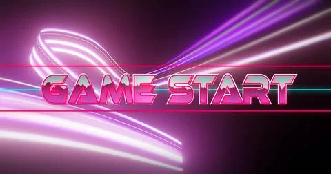 Image of game start text over neon pattern background Stock Illustration