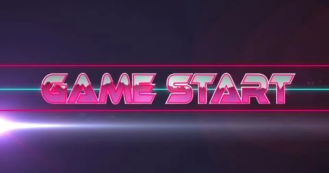 Image of game start text over neon lines on dark background Stock Photos