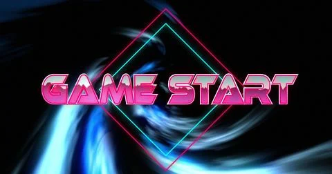 Image of game start text over colourful vortex on black background Stock Photos