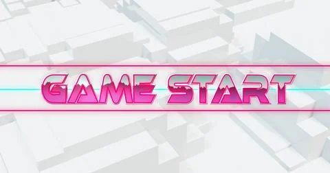 Image of game start text over neon lines with 3d background Stock Photos