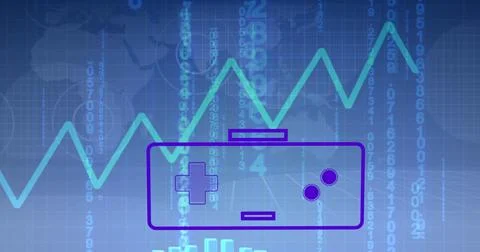 Image of gamepad icon over data processing Foto stock