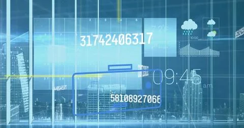 Image of gamepad icon over data processing and cityscape Stock Photos