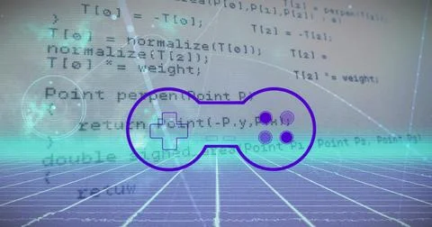 Image of gamepad over data processing on dark background 写真素材