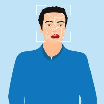 An image of geometric digital technology that scans a person's face. Vector i Stock Illustration