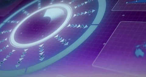 Image of geometric shapes, arrows in loading circles, graphs and globe on Stock Photos