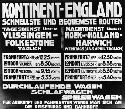 Image of a (German) poster of Kontinent -England for trains between Frankf... Stock Photos