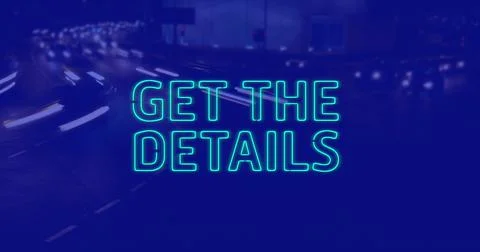 Image of get the details text over street on blue background Ilustração Stock