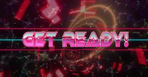 Image of get ready text over neon pattern background 스톡 일러스트
