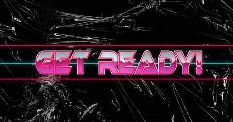 Image of get ready text over neon pattern background Stock Illustration