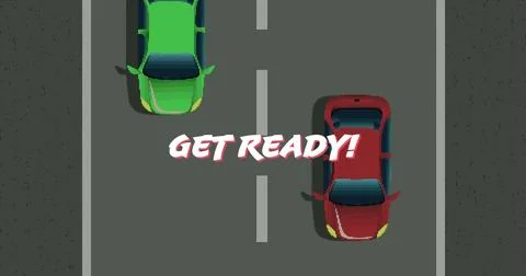 Image of get ready text over screen with car race image game Stock Illustration