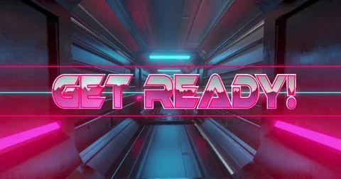 Image of get ready text over neon pattern background Stock Photos