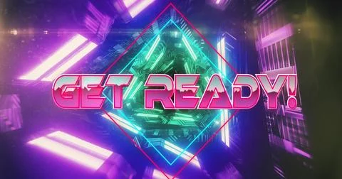 Image of get ready text over neon pattern background Stock Photos