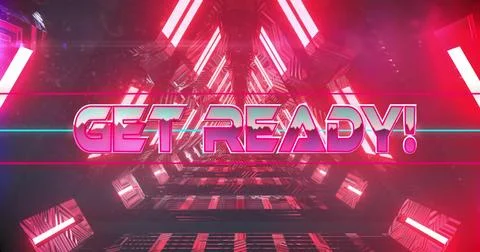 Image of get ready text over neon pattern background 写真素材