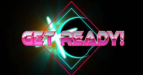 Image of get ready text over neon pattern background Stock Photos