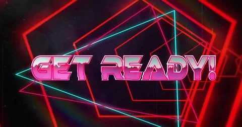 Image of get ready text over neon pattern Stock Photos