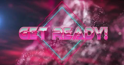 Image of get ready text on rhombuses over dynamic waves over abstract background Stock Illustration