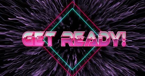 Image of get ready text on rhombuses and dots exploding over black background 스톡 일러스트