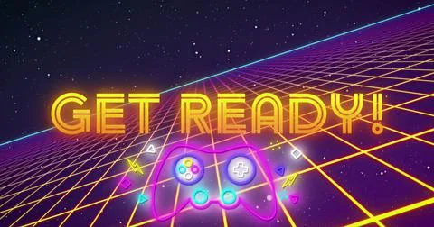 Image of get ready text with shapes over black backround Illustrazione stock
