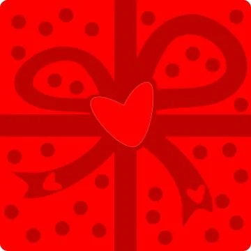 Image of a gift box with hearts in red colors Stock Illustration