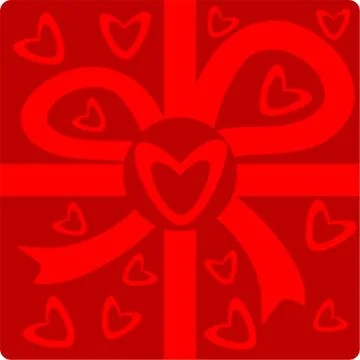 Image of a gift box with hearts in red colors Stock Illustration