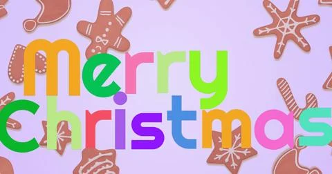 Image of ginger bread over merry christmas text Stock Illustration