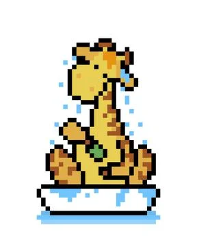 Image of giraffe bathing in pixel art. Vector illustration. Stock Illustration