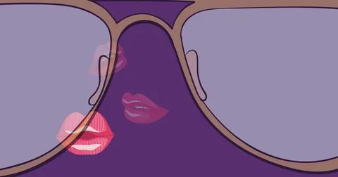 Image of glasses and lips over purple background Stock Illustration